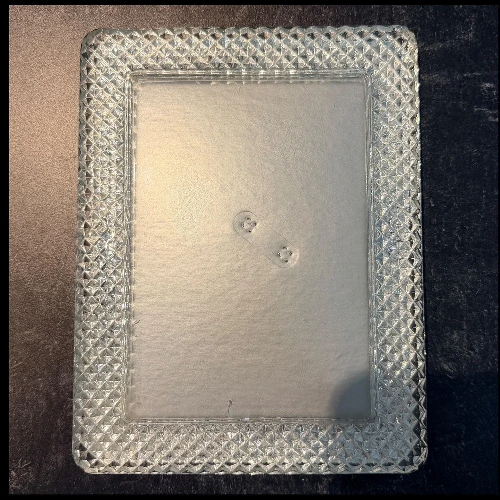 Vintage Lead Crystal Picture Frame Diamond Sunburst 90s Clear 5 x 7